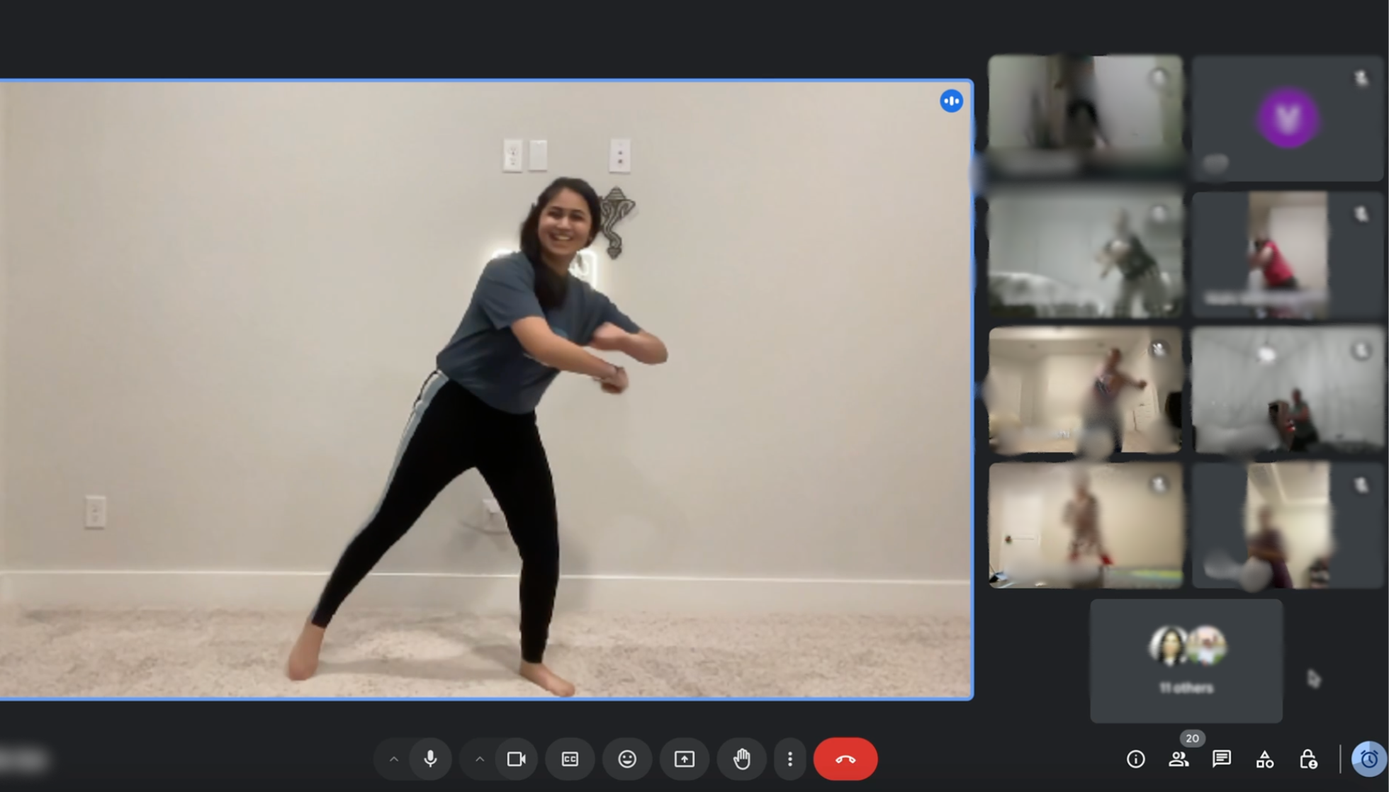 Online dance workout class in action
