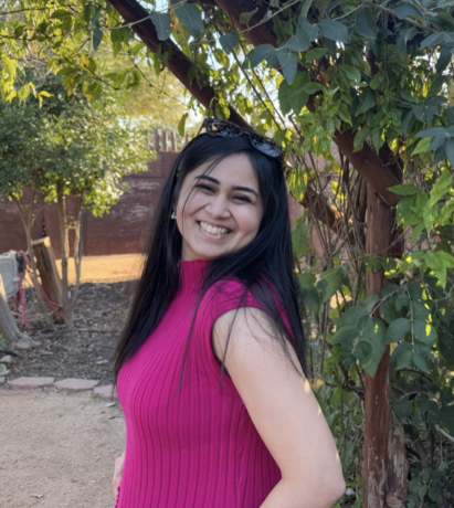 Portrait of Isha in pink